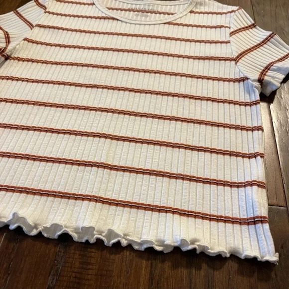 American Eagle Striped Rib Knit Lettuce Hem Crop Baby Tee Boho - Picture 2 of 8